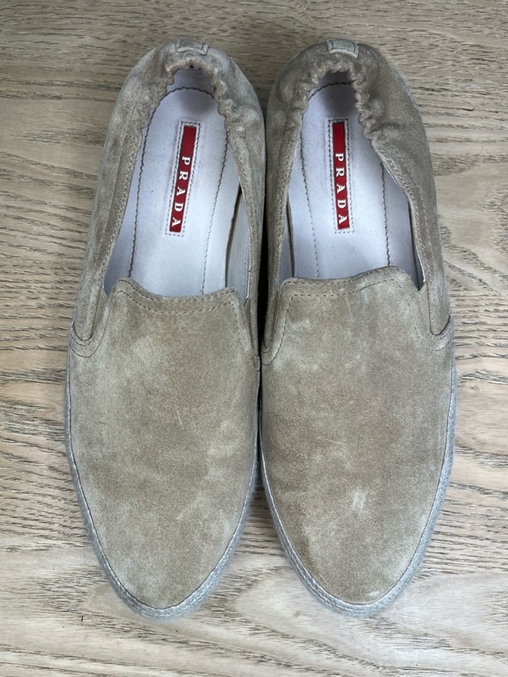 PRADA Saint Tropez Espadrille Slip On Platform Sneakers Tan Suede Size 7.5 - Picture 6 of 11